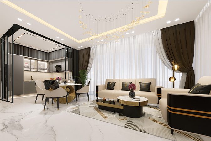 Bayz 101 by Danube – living room with kitchen view